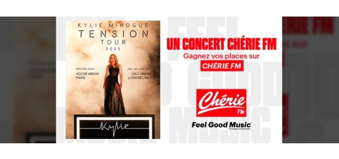 Chérie FM: 1 lot de 2 invitations pour le concert de Kylie Minogue à Paris à gagner