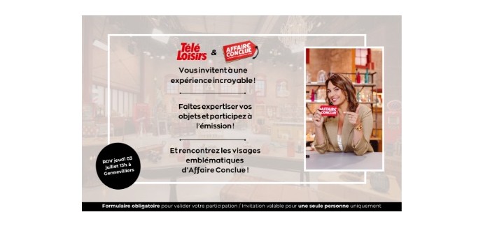 Télé Loisirs: 1 participation à l'émission Affaire Conclue sur France Télévision à gagner