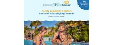 GEO: 3 séjours en camping Homair à gagner