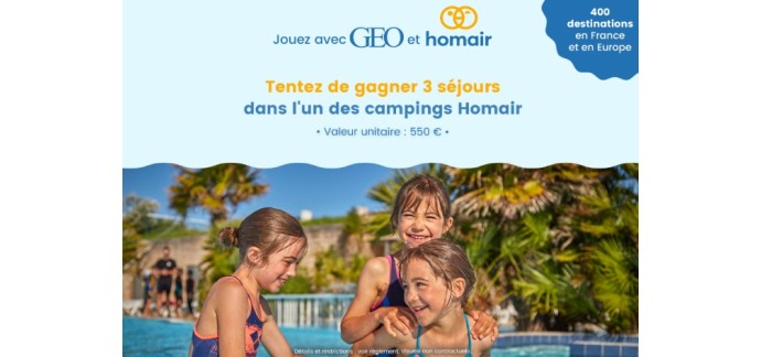 GEO: 3 séjours en camping Homair à gagner