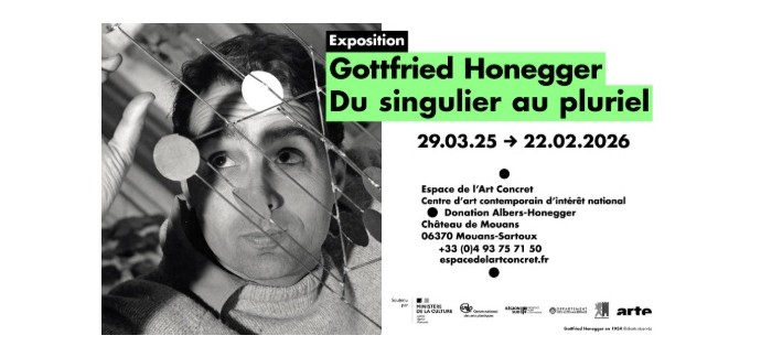 Arte: Des invitations pour l'exposition "Gottfried Honegger" à Mouans-Sartoux à gagner