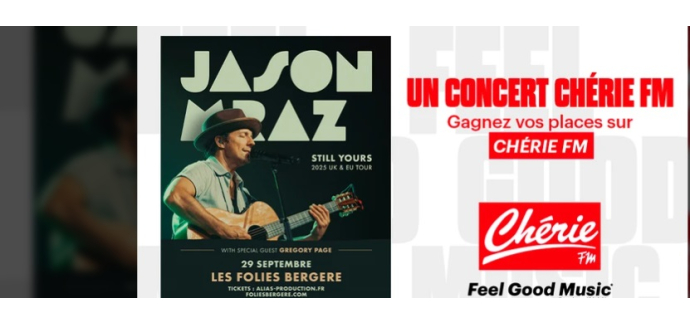 Chérie FM: 1 lot de 2 invitations pour le concert de Jason Mraz à gagner