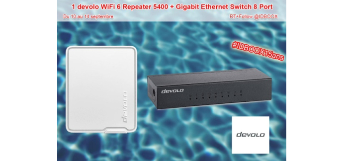 IDBOOX: 1 lot comportant 1 répéteur Wifi Devolo + 1 Switch Devolo à gagner