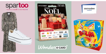 Voici: 1 coffret Wonderbox, 1 bon d'achat Spartoo, 1 boîte de jeu TicTacBoum à gagner