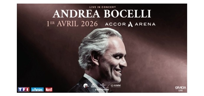 TF1: 3 lots de 2 invitations pour le concert d'Andrea Bocelli à Paris à gagner