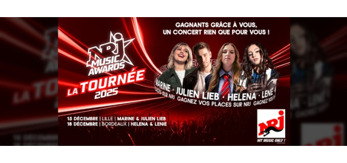 NRJ: Des invitations au concert de Marine, Julien Lieb, Helena et Lénie à gagner
