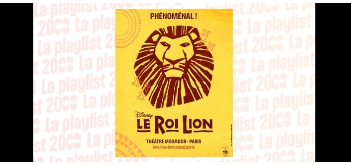 Ch&eacute;rie FM: 1 lot de 2 invitations pour le spectacle "Le Roi Lion" &agrave; gagner