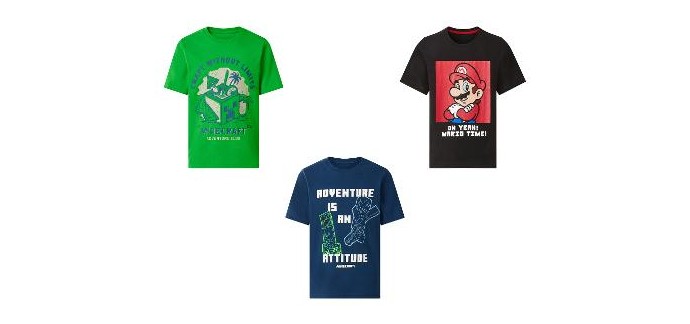 LIDL: T-shirt garçon Minecraft / Super Mario - 100% coton, OEKO-TEX à 5,99€ (au lieu de 19,99€)
