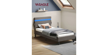 Cdiscount: Lit simple VASAGLE 90x190 cm, cadre m&eacute;tal, t&ecirc;te r&eacute;glable, &eacute;clairage LED, ports USB/Type-C, gris fonc