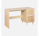 Sweeek: Bureau décor bois et cannage 120cm, 2 tiroirs à 90,99€ (au lieu de 139,99€)