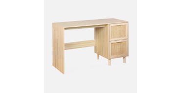 Sweeek: Bureau d&eacute;cor bois et cannage 120cm, 2 tiroirs &agrave; 90,99&euro; (au lieu de 139,99&euro;)