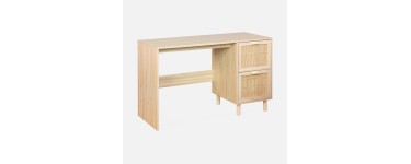 Sweeek: Bureau d&eacute;cor bois et cannage 120cm, 2 tiroirs &agrave; 90,99&euro; (au lieu de 139,99&euro;)