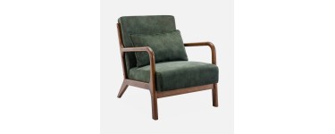 Sweeek: Fauteuil velours kaki fonc&eacute;, h&eacute;v&eacute;a teint&eacute; - 65x80x79 cm, 110 kg max &agrave; 139,99&euro; (au lieu de 199,99&euro;)