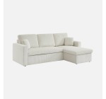 Sweeek: Canapé d'angle velours côtelé crème - 3 places, convertible, coffre à 479,99€ (au lieu de 599,99€)