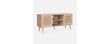 Sweeek: Meuble TV en cannage 120x39x56,5cm, 2 niveaux de rangement &agrave; 89,99&euro; (au lieu de 129,99&euro;)
