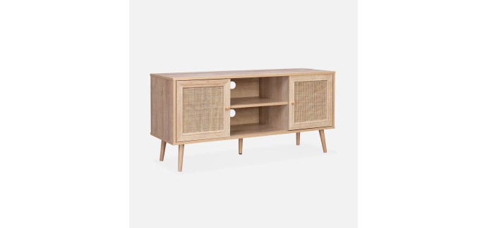 Sweeek: Meuble TV en cannage 120x39x56,5cm, 2 niveaux de rangement &agrave; 89,99&euro; (au lieu de 129,99&euro;)