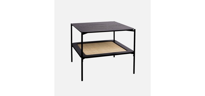 Sweeek: Table basse carr&eacute;e noire - cannage, bois h&ecirc;tre, MDF 60x60x52 cm &agrave; 39,99&euro; (au lieu de 89,99&euro;)
