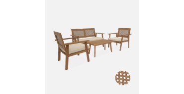 Sweeek: Salon de jardin bois d'acacia 4 places cannage rond &agrave; 224,99&euro; (au lieu de 249,99&euro;)