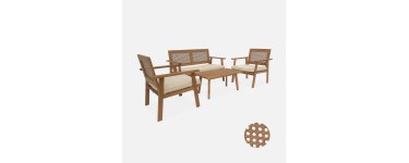 Sweeek: Salon de jardin bois d'acacia 4 places cannage rond &agrave; 224,99&euro; (au lieu de 249,99&euro;)
