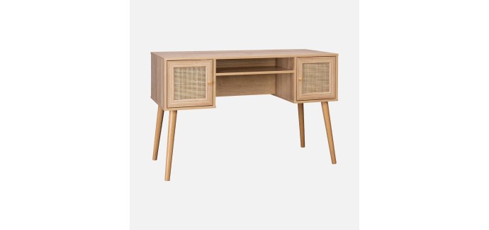 Sweeek: Bureau cannage bois 2 portes - 120x55cm &agrave; 98,99&euro; (au lieu de 149,99&euro;)