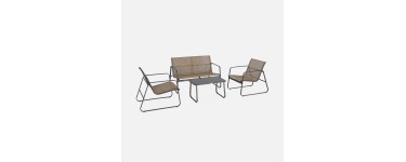 Sweeek: Salon de jardin m&eacute;tal et textil&egrave;ne 4 places anthracite/naturel &agrave; 89,99&euro; (au lieu de 109,99&euro;)