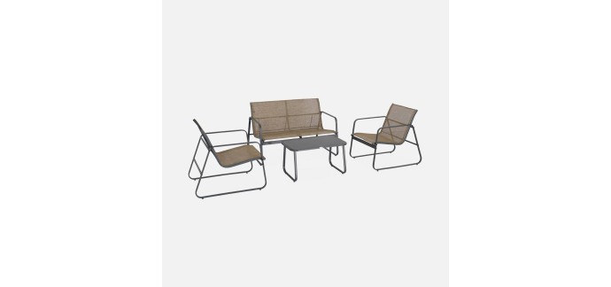 Sweeek: Salon de jardin m&eacute;tal et textil&egrave;ne 4 places anthracite/naturel &agrave; 89,99&euro; (au lieu de 109,99&euro;)
