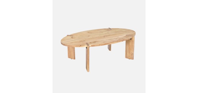 Sweeek: Table basse ovale en bois d'acacia naturel 120x65x36 cm &agrave; 143,99&euro; (au lieu de 179,99&euro;)