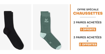 Jules: 3 paires de chaussettes achet&eacute;es = 2 paires suppl&eacute;mentaires offertes