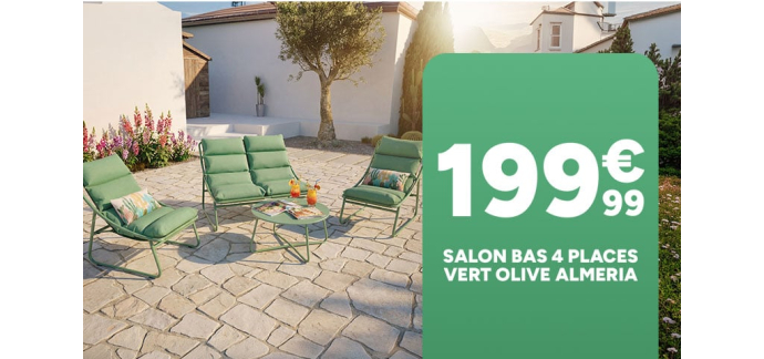 Carrefour: Salon bas 4 places vert olive Almeria &agrave; 199,99&euro;