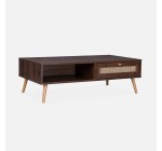 Sweeek: Table basse en cannage bois foncé - 110x59x39cm, 1 tiroir à 71,99€ (au lieu de 119,99€)