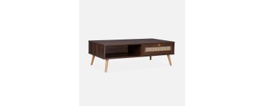 Sweeek: Table basse en cannage bois fonc&eacute; - 110x59x39cm, 1 tiroir &agrave; 71,99&euro; (au lieu de 119,99&euro;)