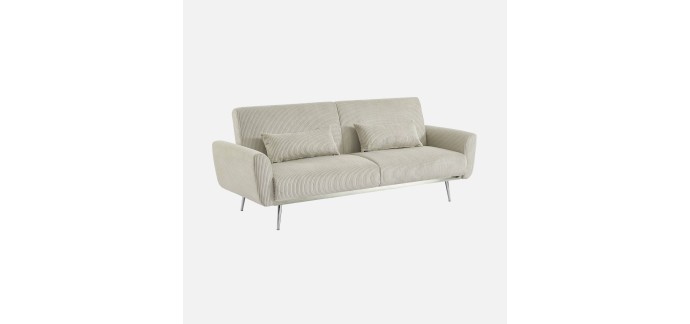 Sweeek: Canap&eacute; convertible 3 places velours c&ocirc;tel&eacute; gris clair, structure eucalyptus &agrave; 349,99&euro;