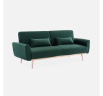 Sweeek: Canapé convertible 3 places en velours vert anglais, couchage 180x103 cm à 265,99€