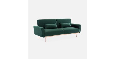 Sweeek: Canap&eacute; convertible 3 places en velours vert anglais, couchage 180x103 cm &agrave; 265,99&euro;
