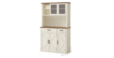 Cdiscount: VASAGLE Buffet cuisine avec lumi&egrave;res et chargeur, 39,5x106,5x180,6 cm, blanc rustique et marron miel