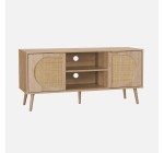 Sweeek: Meuble TV cannage arrondi - 2 portes, 1 étagère, 120 cm à 104,99€ (au lieu de 149,99€)