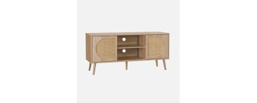 Sweeek: Meuble TV cannage arrondi - 2 portes, 1 &eacute;tag&egrave;re, 120 cm &agrave; 104,99&euro; (au lieu de 149,99&euro;)