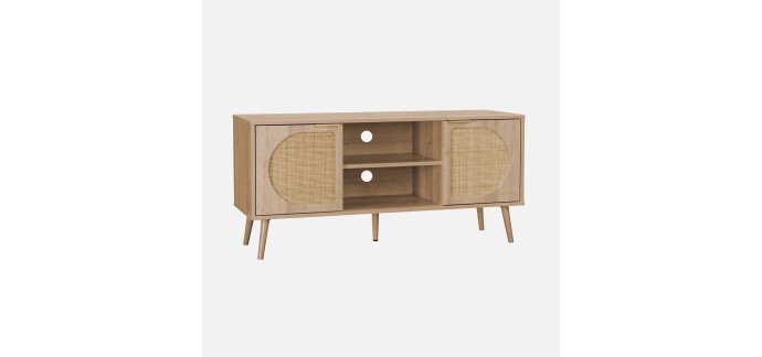 Sweeek: Meuble TV cannage arrondi - 2 portes, 1 &eacute;tag&egrave;re, 120 cm &agrave; 104,99&euro; (au lieu de 149,99&euro;)
