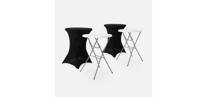 Sweeek: Lot de 2 tables mange-debout pliantes &Oslash;81cm + 2 housses &agrave; 79,99&euro; (au lieu de 99,99&euro;)