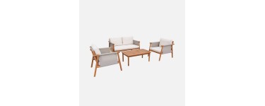 Sweeek: Salon de jardin bois d'acacia 4 places avec tissu beige 230g/m&sup2; &agrave; 539,99&euro; (au lieu de 599,99&euro;)