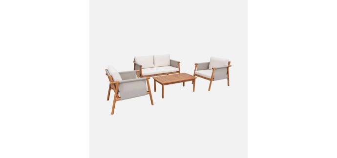 Sweeek: Salon de jardin bois d'acacia 4 places avec tissu beige 230g/m&sup2; &agrave; 539,99&euro; (au lieu de 599,99&euro;)