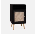 Sweeek: Table de chevet en cannage et bois noir - 2 niveaux, 50 kg max à 48,99€ (au lieu de 69,99€)