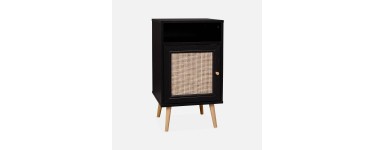 Sweeek: Table de chevet en cannage et bois noir - 2 niveaux, 50 kg max &agrave; 48,99&euro; (au lieu de 69,99&euro;)