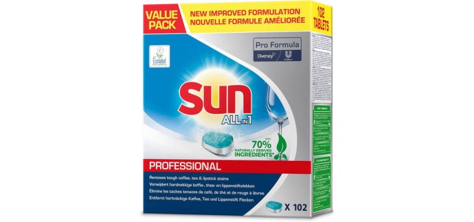 JoyBuy: Tablettes lave-vaisselle SUN Professionnal Tout-en-1 X102 &agrave; 14,4&euro; (au lieu de 23,99&euro;)