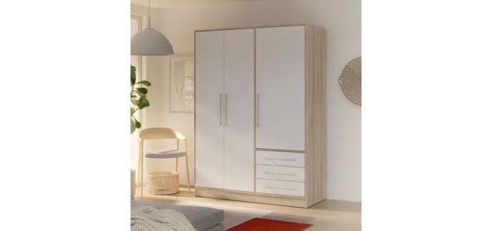 Cdiscount: Armoire bois agglom&eacute;r&eacute; ch&ecirc;ne et blanc L144,6cm &agrave; 289,99&euro; (au lieu de 329,99&euro;)