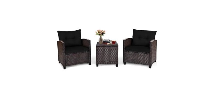 Cdiscount: Salon de jardin rotin 3 pi&egrave;ces - 2 fauteuils + table verre &agrave; 219,99&euro; (au lieu de 339,99&euro;)