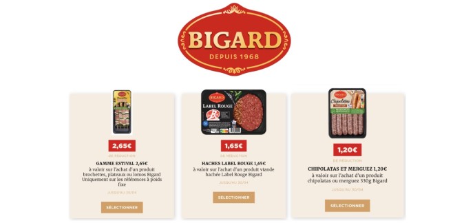 Bigard: Bons de r&eacute;duction Bigard &agrave; imprimer : &eacute;conomisez sur vos viandes (merguez, hach&eacute;s, saucisses)
