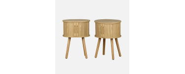 Sweeek: Lot de 2 tables de chevet ovales, portes coulissantes, teinte naturelle &agrave; 76,99&euro;