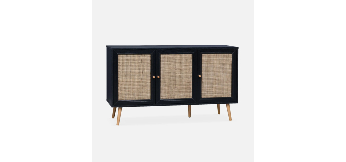 Sweeek: Buffet de rangement en cannage noir 120x39x70cm &agrave; 118,99&euro; (au lieu de 169,99&euro;)