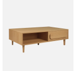 Sweeek: Table basse vintage décor bois de chêne 1 tiroir 2 niches 120cm à 95,99€ (au lieu de 119,99€)